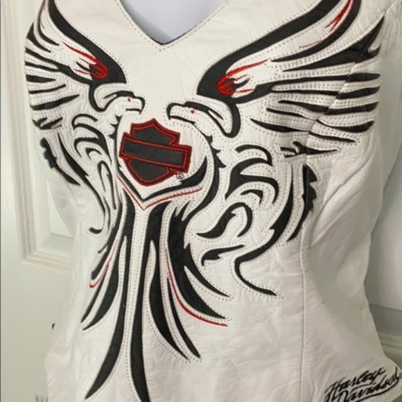 Harley-Davidson Tops - Harley Davidson Leather Halter White Red and black